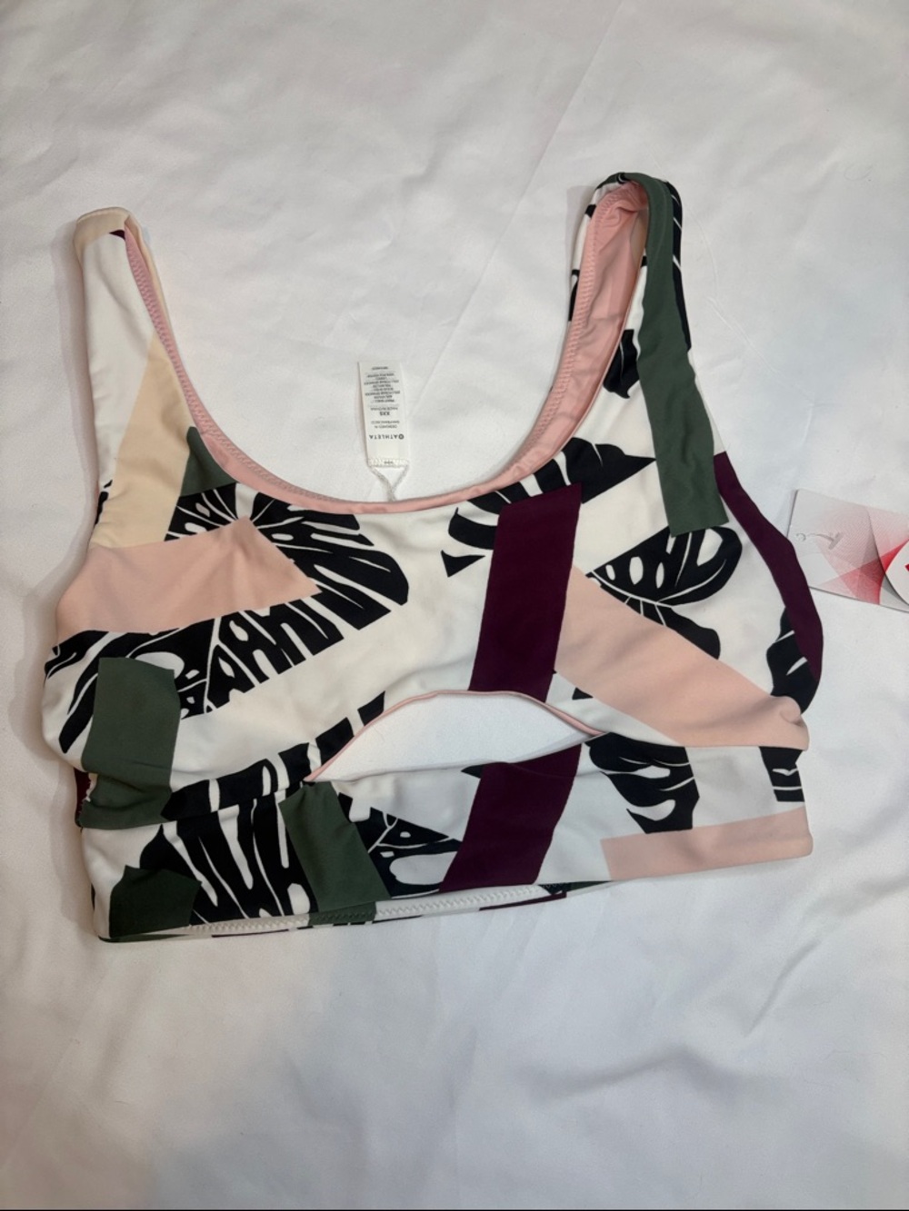 NWT Tropical Geo Pink Palm Print Cut Out Reversible Active Swim Top Athleta XXS